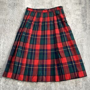 Vintage Rally Klad Skirt Womens 12 Tartan Check Pleated Wool Plaid Midi Preppy